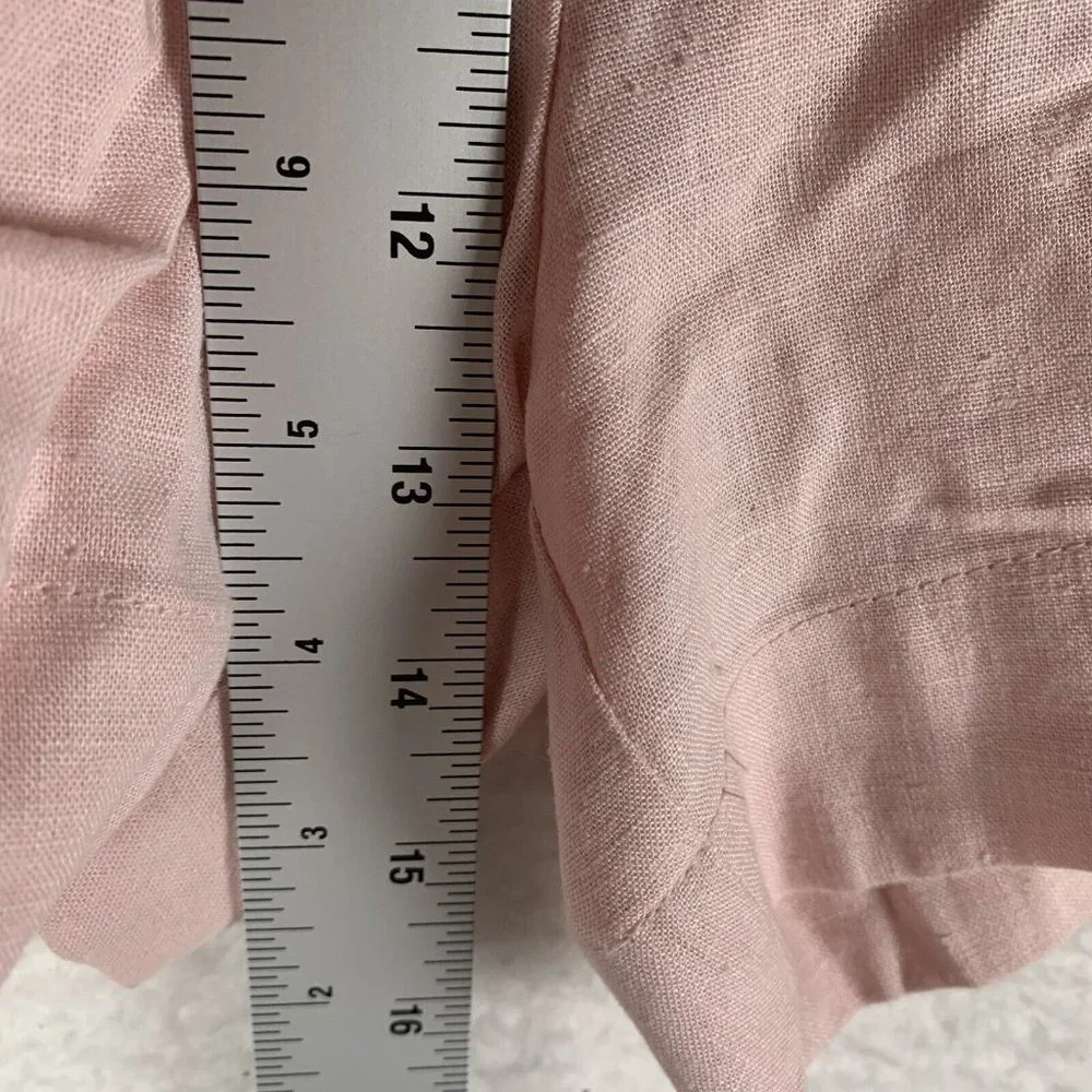 Open Edit Shorts Women Size M Pink PaperBag Waist‎ Drawstring Pockets Linen 6385